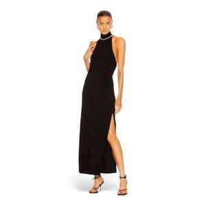 NWT $225 NORMA KAMALI Halter Turtle Side Slit Gown 38 Medium